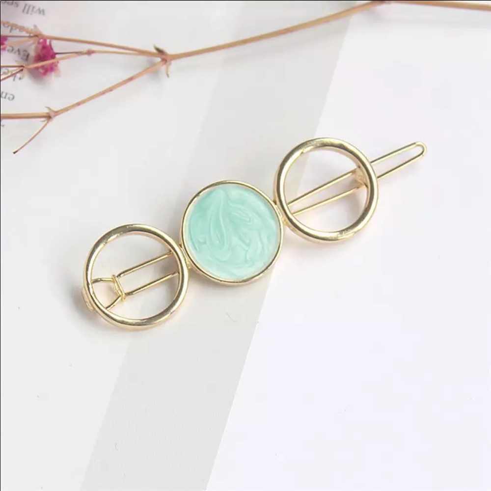 🆕 Vintage Inspired Gold with Aqua Round Hair Clips